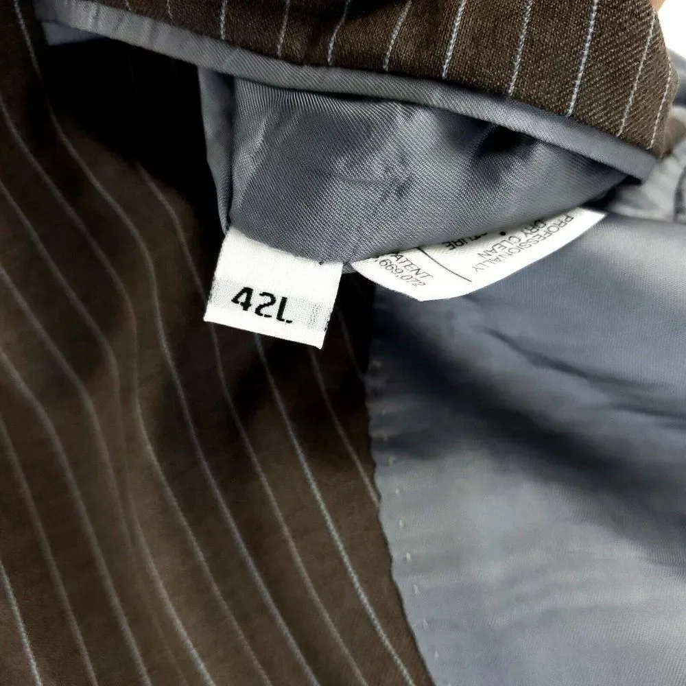 Hart‎ Schaffner Marx Gold Trumpeter Wool 2 Button Suit Jacket 42L Brown Striped
